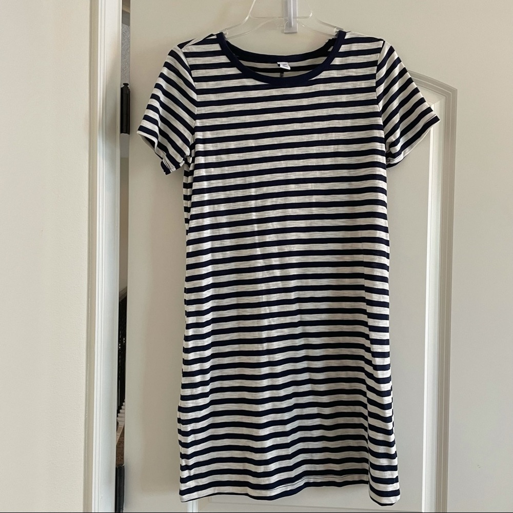 Old Navy shirt dress navy & white striped size S